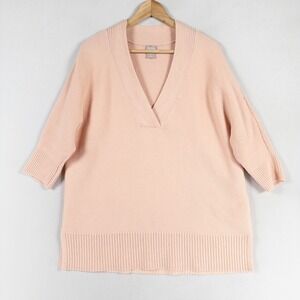 Chico's Sweater Sz 2 US Large Light Pink Chunky Textured Relaxed 3/4 Sleeve